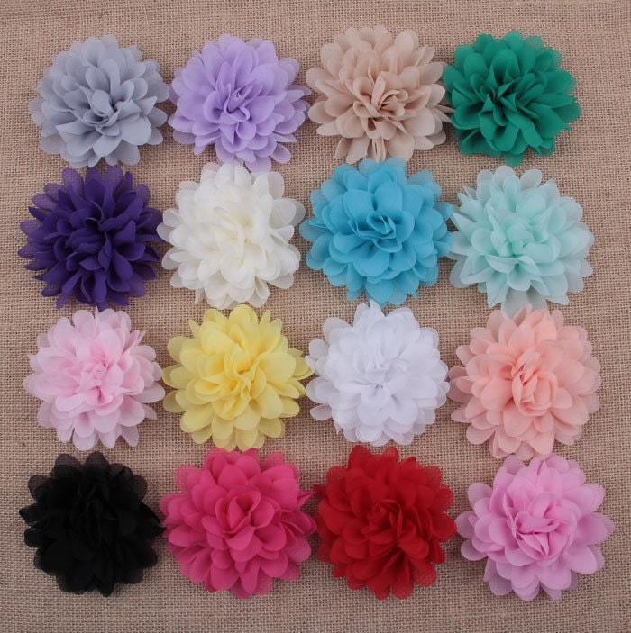FUSHIA Dark Pink -  Large Chiffon Flowers - 4 Inch - Wedding Chiffon Petal Flowers - Headband Fabric Chiffon Flowers - Chiffon Puff Flower
