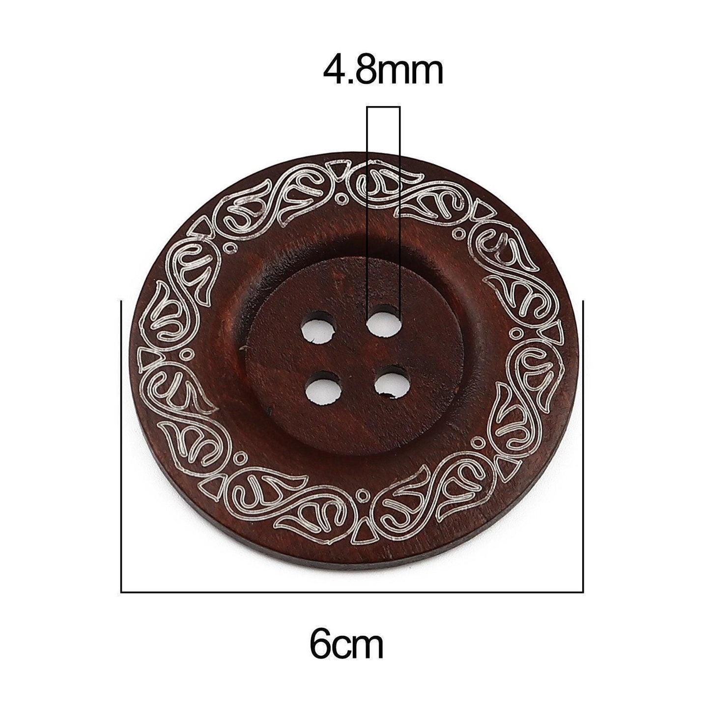 Extra Large Wooden Button -  Brown Finish - 2 3/8 Inch - 6cm - Wood Buttons - Decorative  (908)
