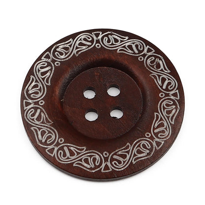 Extra Large Wooden Button -  Brown Finish - 2 3/8 Inch - 6cm - Wood Buttons - Decorative  (908)