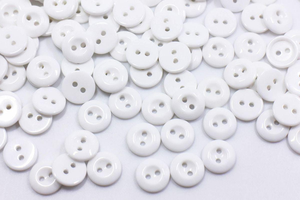 White Resin Buttons - 11mm - 2 Hole Shirt Buttons - Diy Craft - Small Acrylic Button - Crafting - Sewing - Jewelry (131))