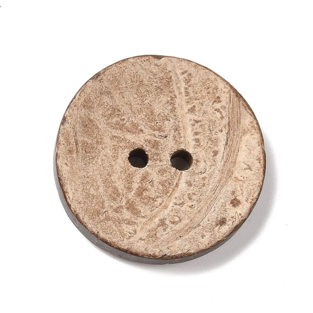 Large Wooden Buttons - 1 Inch - 25mm - Wood Buttons - Leaf Pattern - Coconut Wood (d056-03)