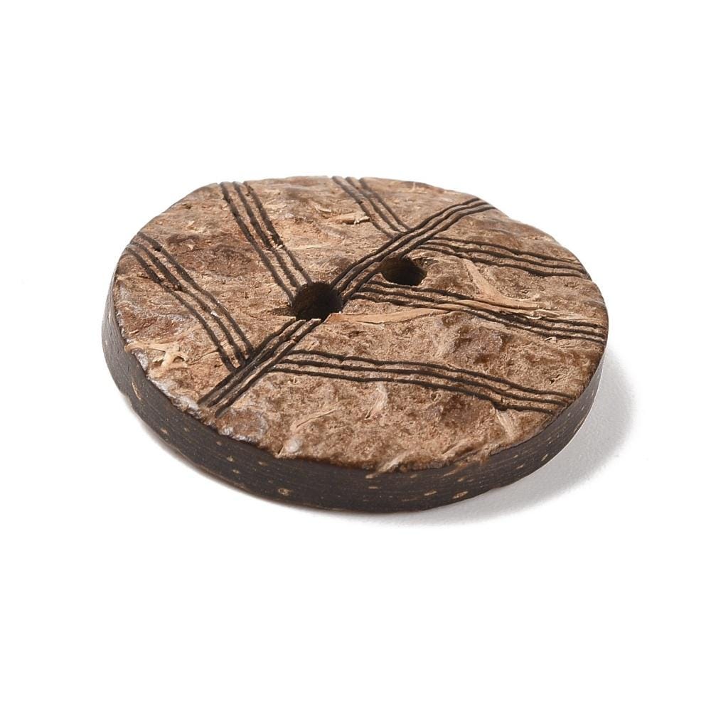 Large Wooden Buttons - 1 Inch - 25mm - Wood Buttons - Leaf Pattern - Coconut Wood (d056-03)