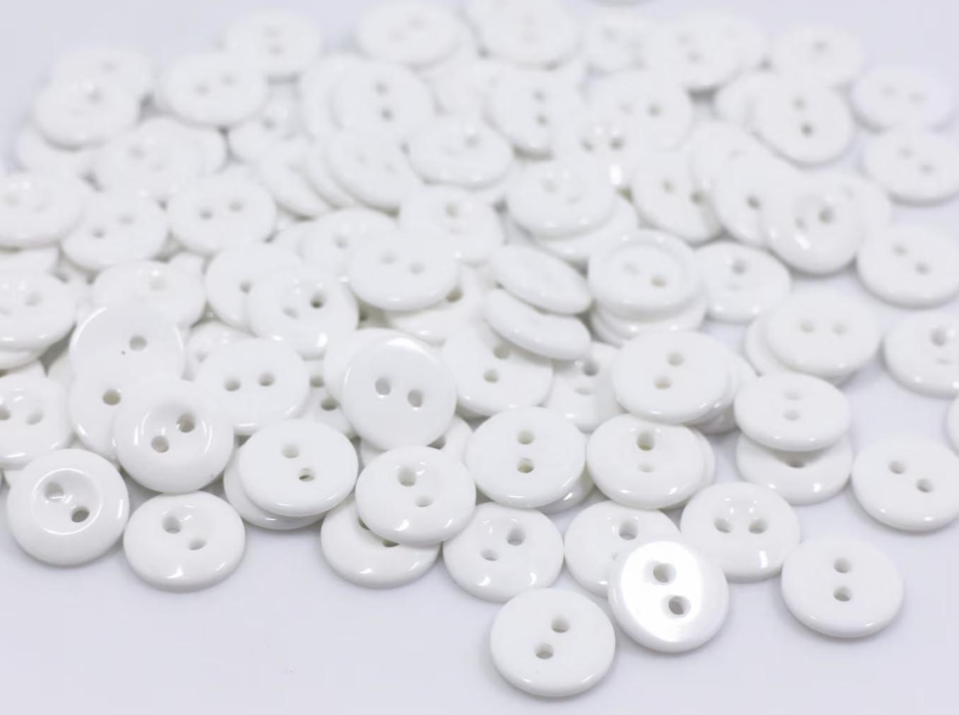 White Resin Buttons - 11mm - 2 Hole Shirt Buttons - Diy Craft - Small Acrylic Button - Crafting - Sewing - Jewelry (131))