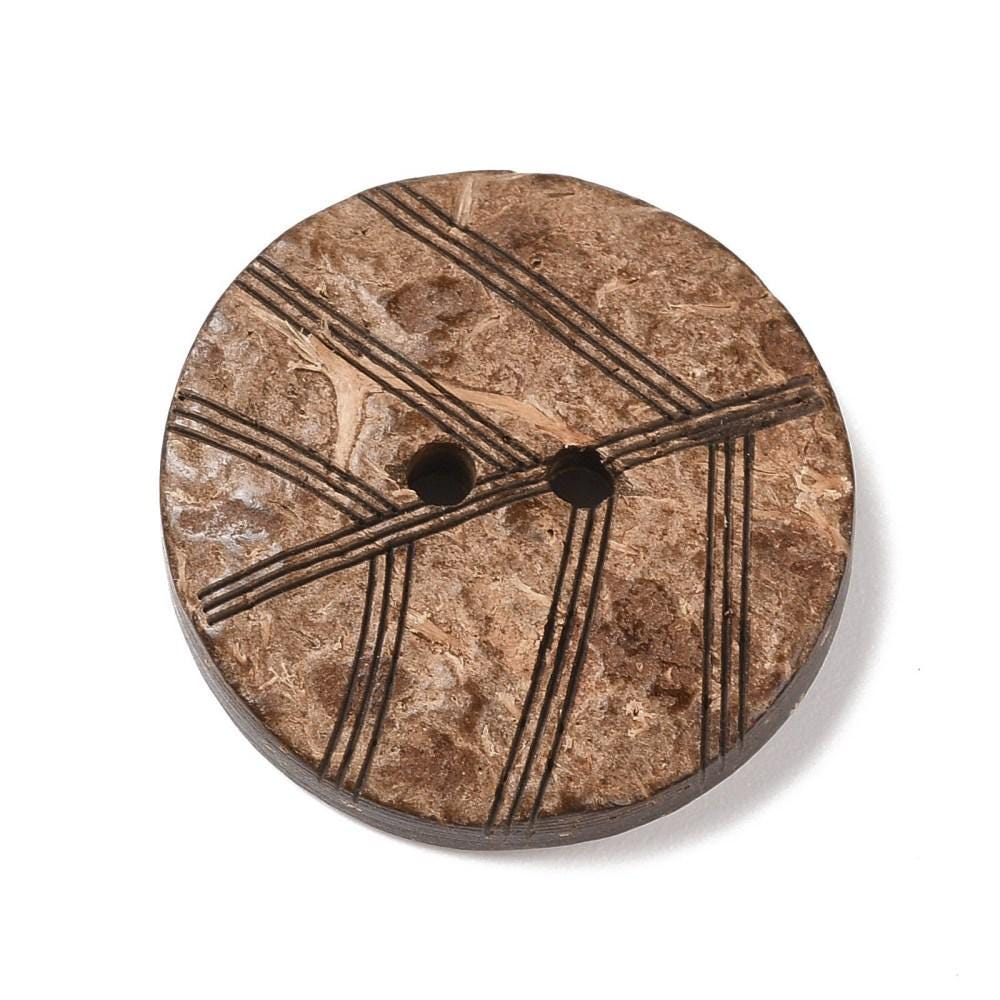 Large Wooden Buttons - 1 Inch - 25mm - Wood Buttons - Leaf Pattern - Coconut Wood (d056-03)
