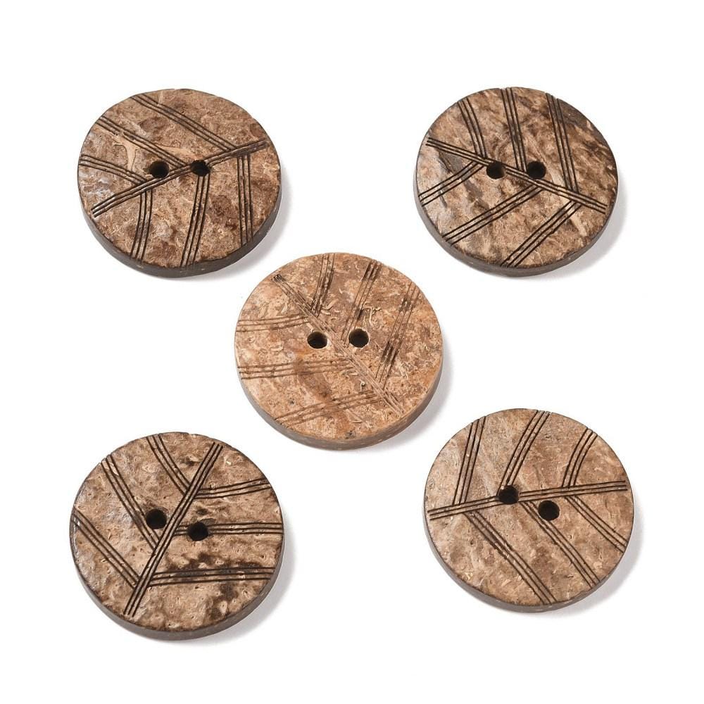 Large Wooden Buttons - 1 Inch - 25mm - Wood Buttons - Leaf Pattern - Coconut Wood (d056-03)