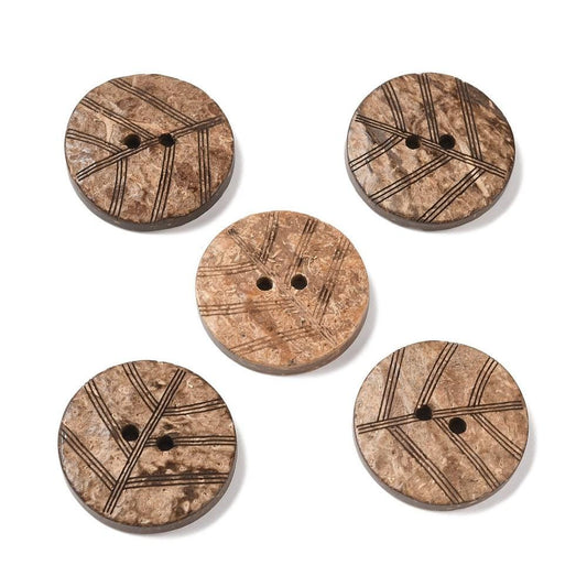 Large Wooden Buttons - 1 Inch - 25mm - Wood Buttons - Leaf Pattern - Coconut Wood (d056-03)