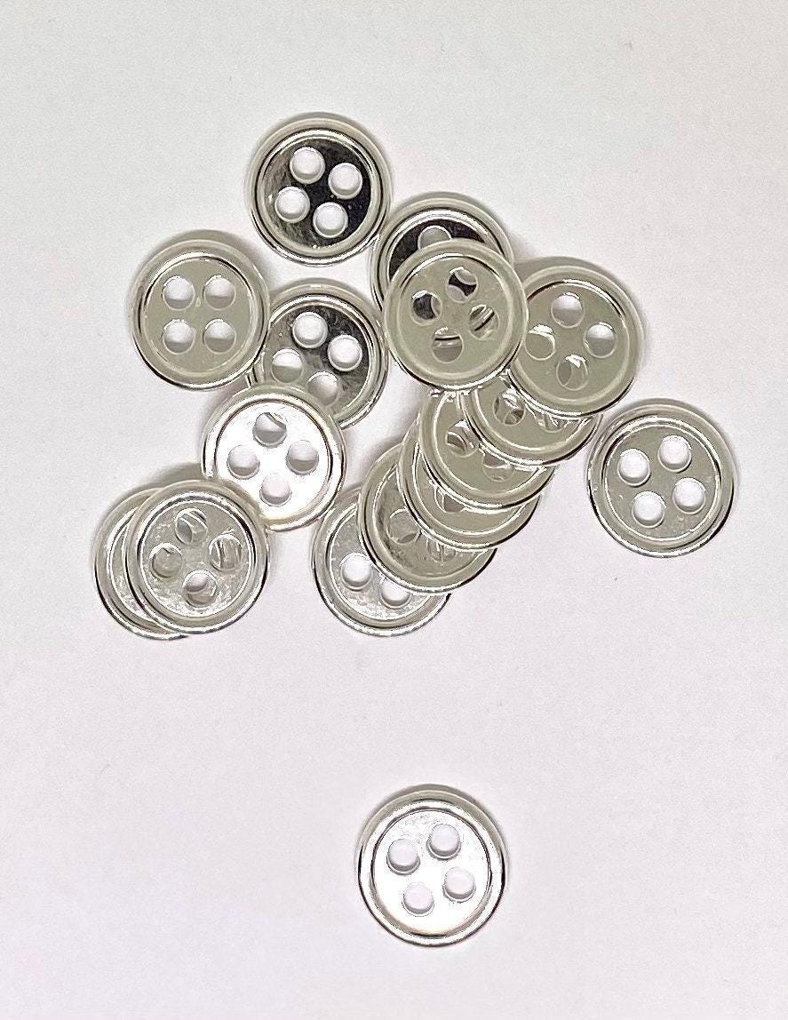 Silver Buttons Round - Shiny Silver - 4 Holes - 20mm -  Metal Sewing Button - Lead Nickel Cadmium Safe (003s-rs)