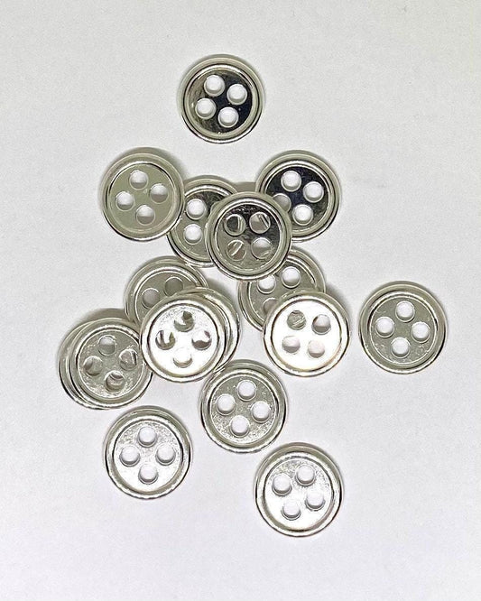 Silver Buttons Round - Shiny Silver - 4 Holes - 20mm -  Metal Sewing Button - Lead Nickel Cadmium Safe (003s-rs)