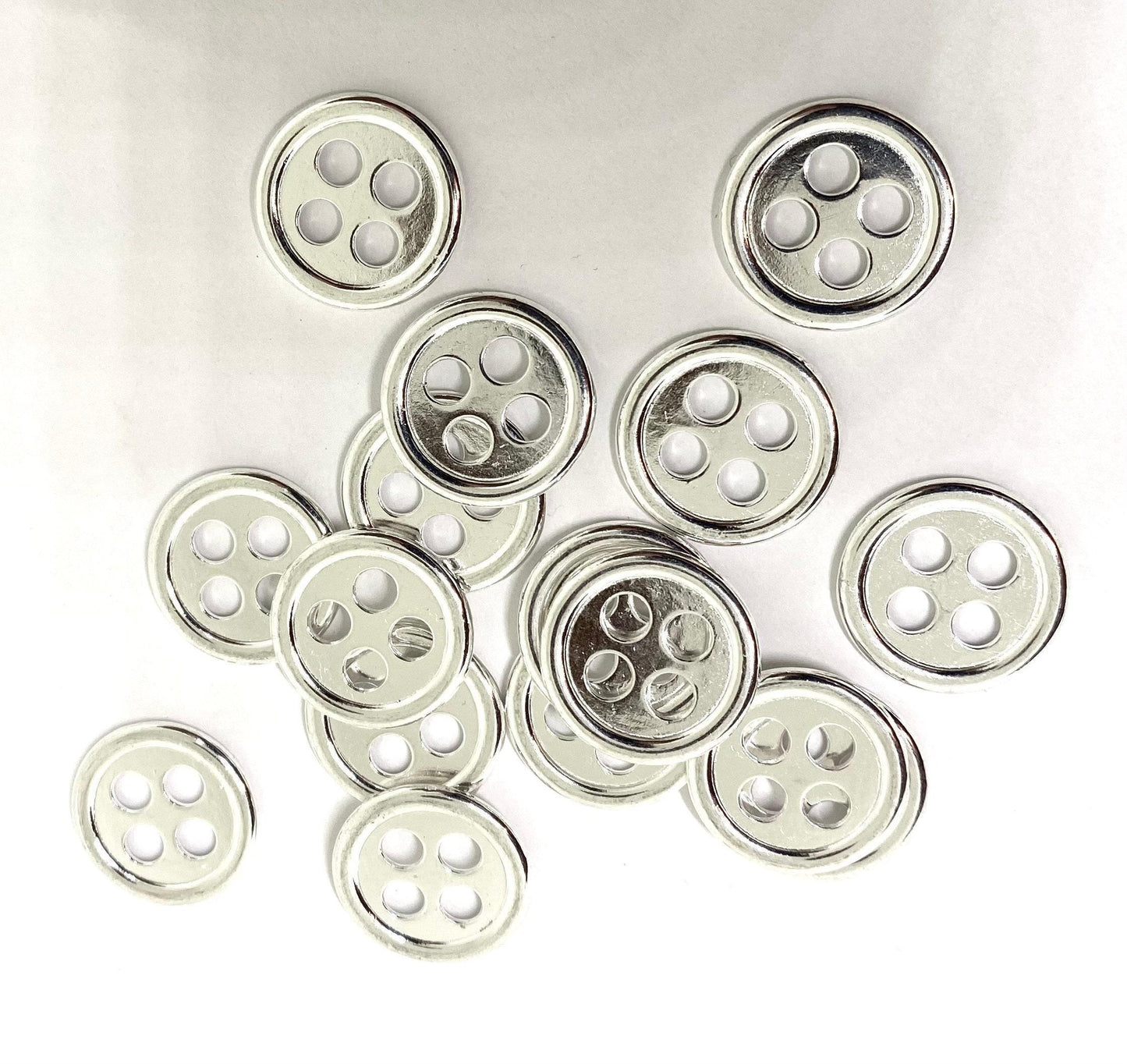 Silver Buttons Round - Shiny Silver - 4 Holes - 20mm -  Metal Sewing Button - Lead Nickel Cadmium Safe (003s-rs)