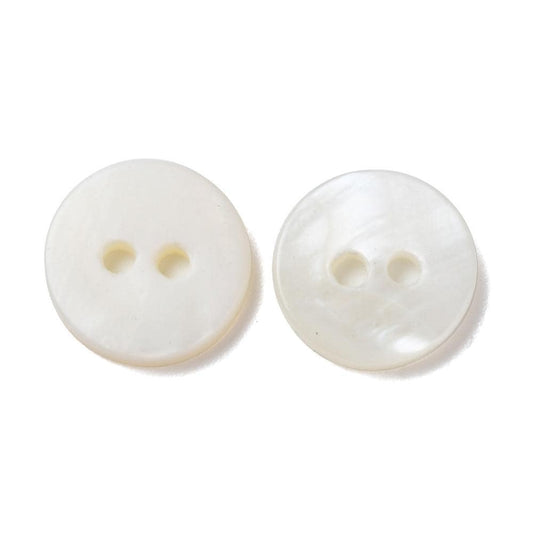 White Natural Shell Buttons - Mother Of Pearl Mop - 10mm 2 Hole - Flat Natural Shell Buttons (06)