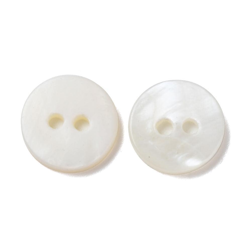 White Natural Shell Buttons - Mother Of Pearl Mop - 10mm 2 Hole - Flat Natural Shell Buttons (06)