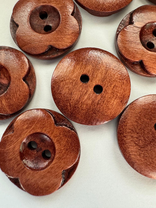 Dark Brown Coffee Wooden Buttons - 20mm (approx.  3/4 inch) - 2 Hole - Wood Buttons butt-mah-flr-b