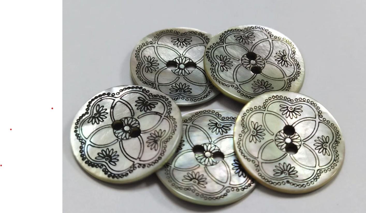 Gray Decorative Shell Buttons - 23mm - 2 Hole - Flat Natural Shell Button (shell-dec-23mm-a)