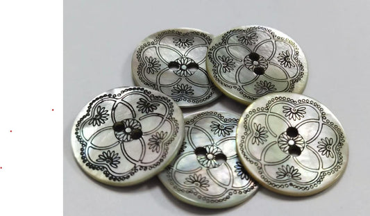 Gray Decorative Shell Buttons - 23mm - 2 Hole - Flat Natural Shell Button (shell-dec-23mm-a)