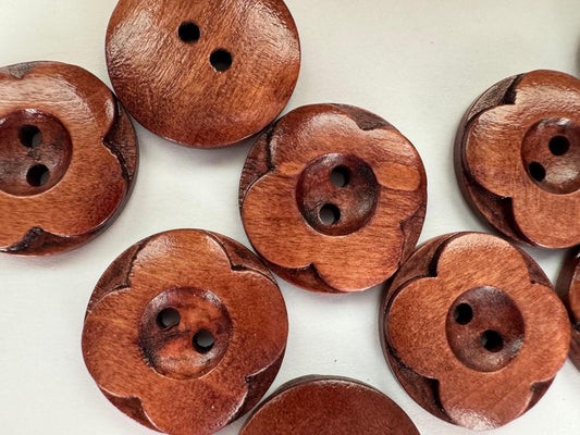Dark Brown Coffee Wooden Buttons - 20mm (approx.  3/4 inch) - 2 Hole - Wood Buttons butt-mah-flr-b