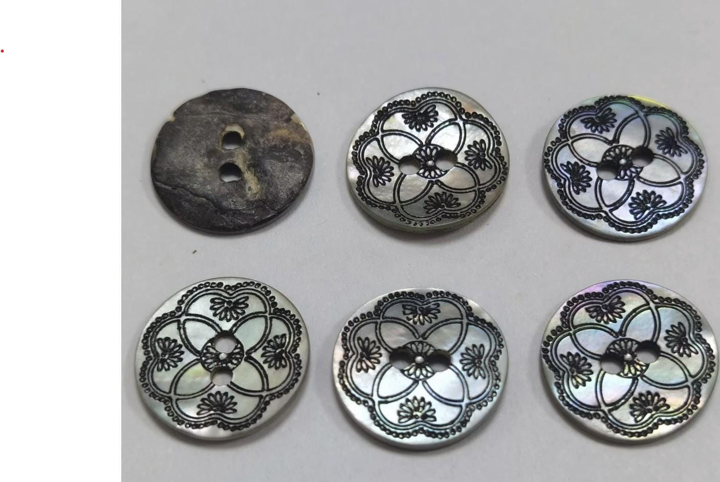 Gray Decorative Shell Buttons - 23mm - 2 Hole - Flat Natural Shell Button (shell-dec-23mm-a)