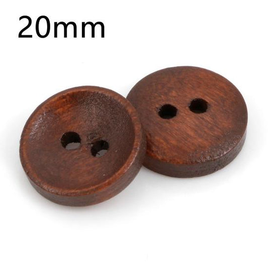 Chestnut brown wooden buttons - 20mm (Approx 3/4 inch) - 2 holes - round sewing wood buttons 25mm (1")  (041012)