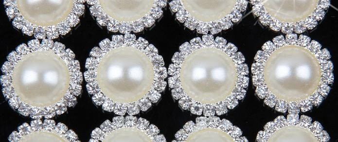 10 Ivory White Pearl Rhinestone Flatback Button - Silver - 18mm Metal Button - Pearl Rhinestone Buttons - Hair Bow Centers (PWRB-S020-07)