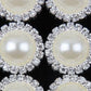 2 Ivory White Pearl Rhinestone Flatback Button - Silver - 18mm Metal Embellishment - Pearl Rhinestone Buttons - Hair Bow Centers