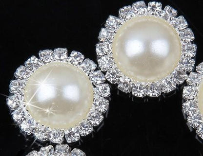 10 Ivory White Pearl Rhinestone Flatback Button - Silver - 18mm Metal Button - Pearl Rhinestone Buttons - Hair Bow Centers (PWRB-S020-07)