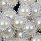 10 Ivory White Pearl Rhinestone Flatback Button - Silver - 18mm Metal Button - Pearl Rhinestone Buttons - Hair Bow Centers (PWRB-S020-07)
