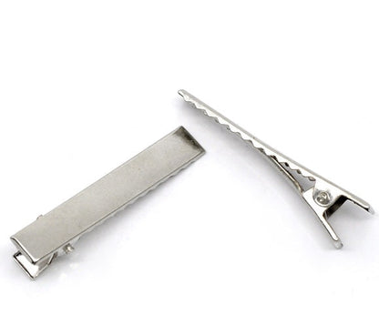 25 Alligator Hair Clips with Teeth - Single Prong - Silver -  46mm x 8mm - Hair Clip Accessories - Silver Hair Clip (10403)