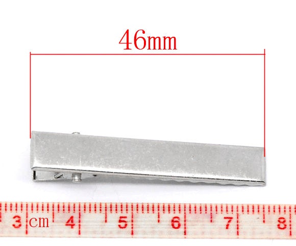 25 Alligator Hair Clips with Teeth - Single Prong - Silver -  46mm x 8mm - Hair Clip Accessories - Silver Hair Clip (10403)