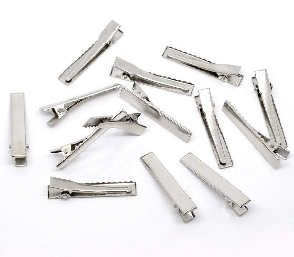 25 Alligator Hair Clips with Teeth - Single Prong - Silver -  46mm x 8mm - Hair Clip Accessories - Silver Hair Clip (10403)