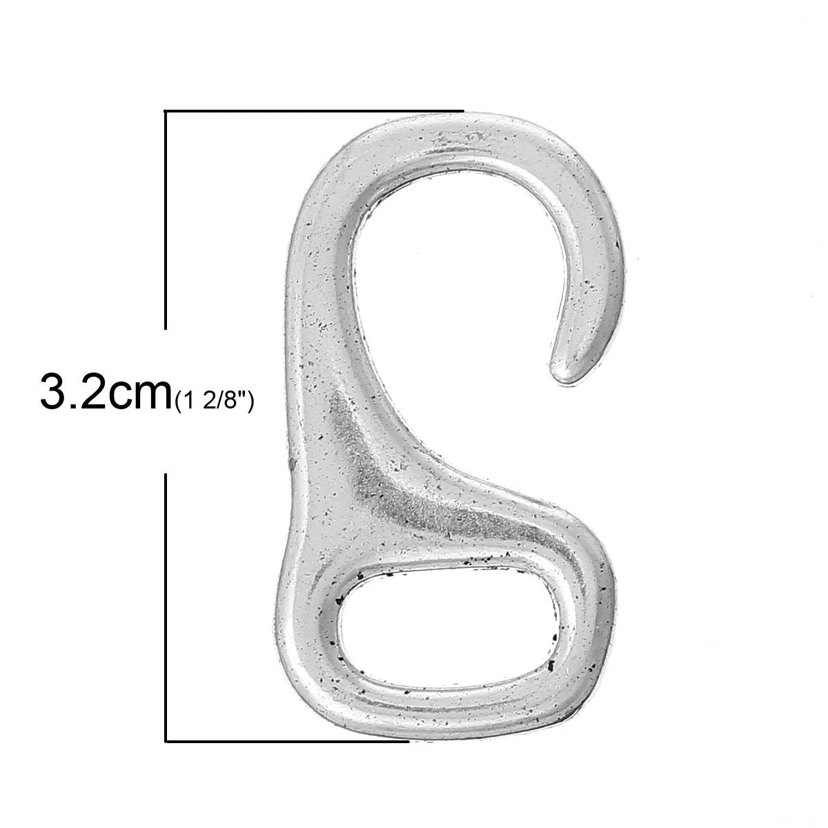 5 Silver Hook Clasps - 3.2cm x 1.7cm (1 1/4" x 5/8") -  Silver Clasp for Leather Cord or Bracelet  (34503)