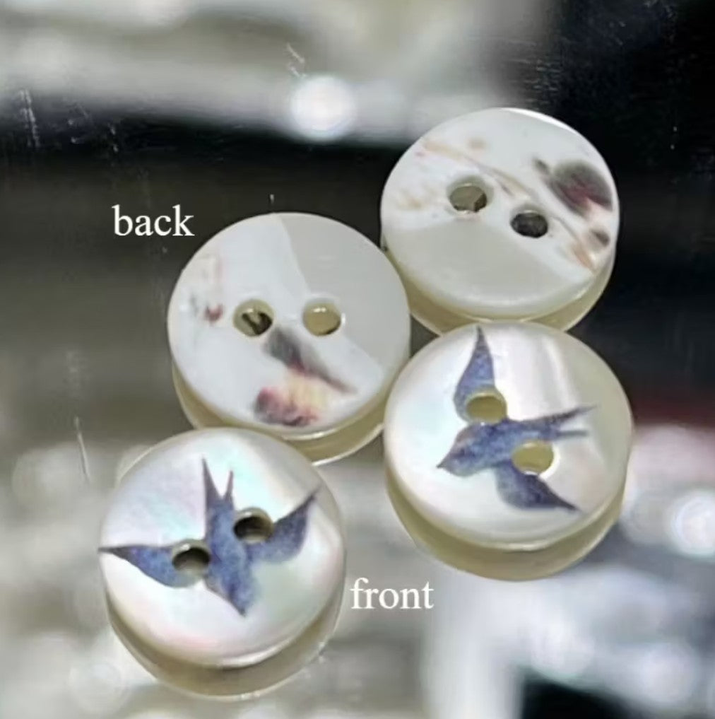 5 White Shell buttons with Blue Bird - 11.5mm -  Mother of Pearl Shell Button  (butt-shl-bluebird-11.5mm-t)) (Copy)